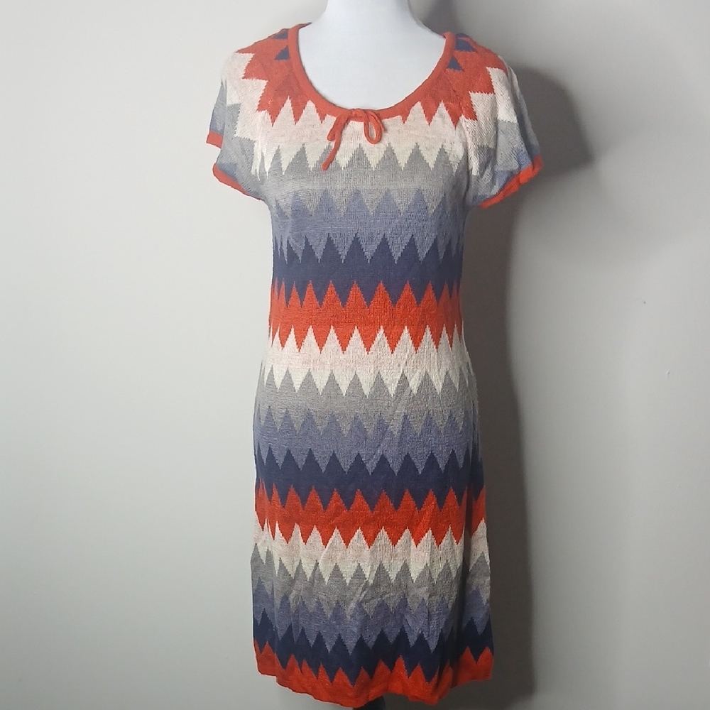 BB Dakota Red And Grey Zigzag Wool Midi Dress Size Medium